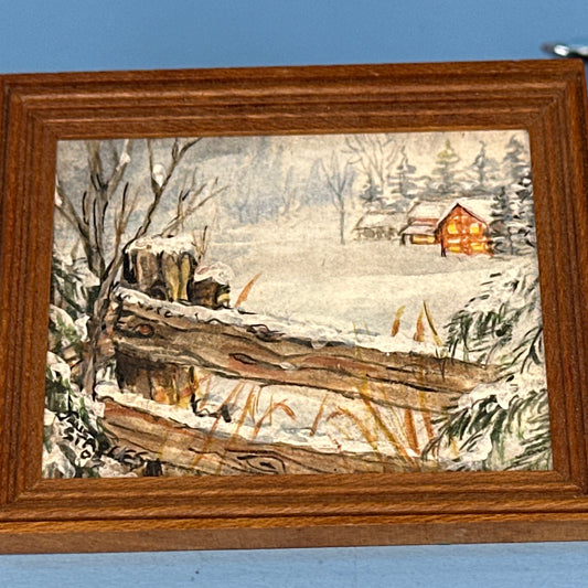 Handcrafted Miniature Painting of Canadian Winter Landscape