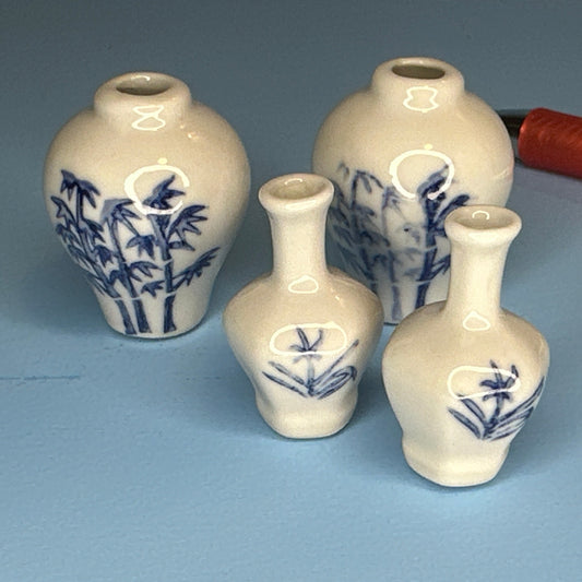 White Glaze Vase  with flower 4 Pcs. PW-V101 dollhouse miniature 1:12 scale
