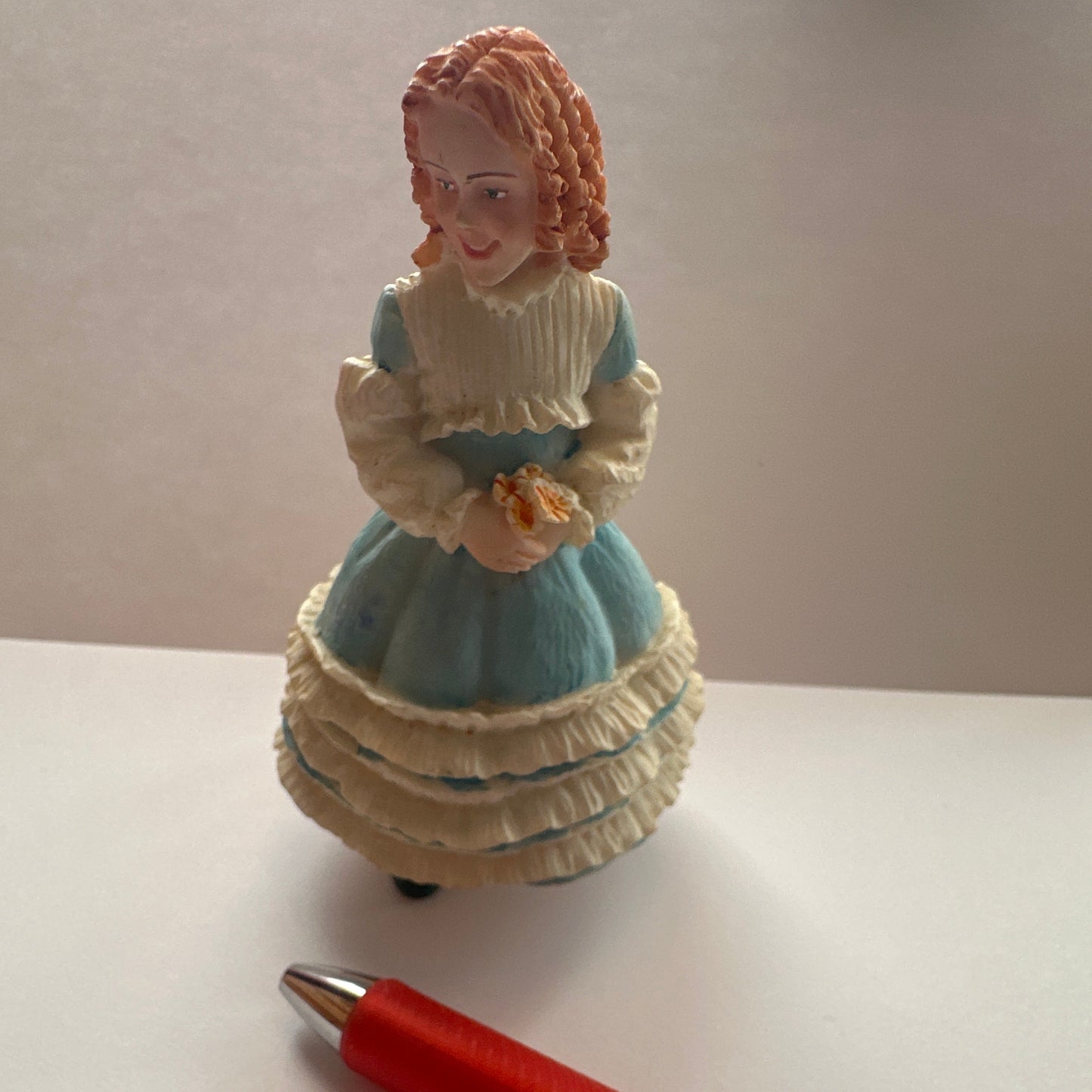 1:12 Scale Resin Girl with Dog Figurine – Blue Frilled Dress