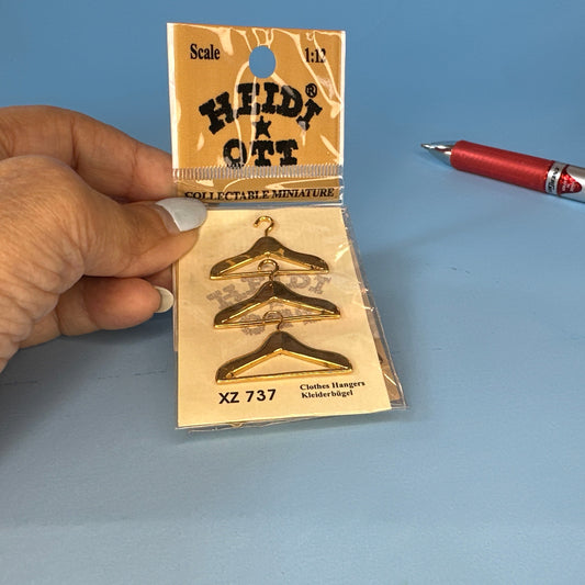Heidi Ott Dollhouse Miniature Golden Clothes Hangers – Set of 3 (1:12 Scale)