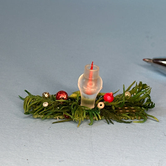 Miniature Christmas Centerpiece with Red Candle for Dollhouses – 1:12 Scale