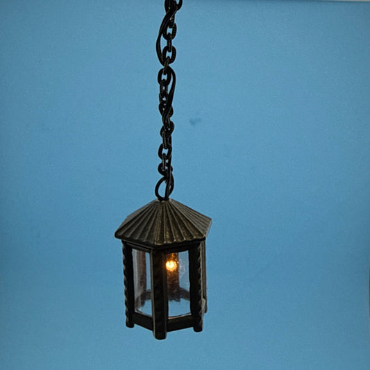 Lamp metal Hexagon lantern  die-cast 12V light for dollhouse miniature 1:12 light rare Vintage Outdoor style
