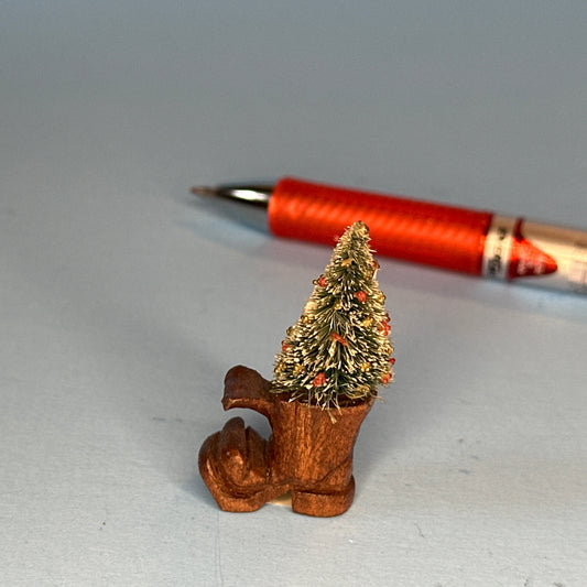 Miniature Christmas Tree in Wooden Boot for Dollhouses 1:12