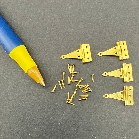 T Hinges with 16 nails Set/4 Brass 1:12 Scale dollhouse miniature furniture