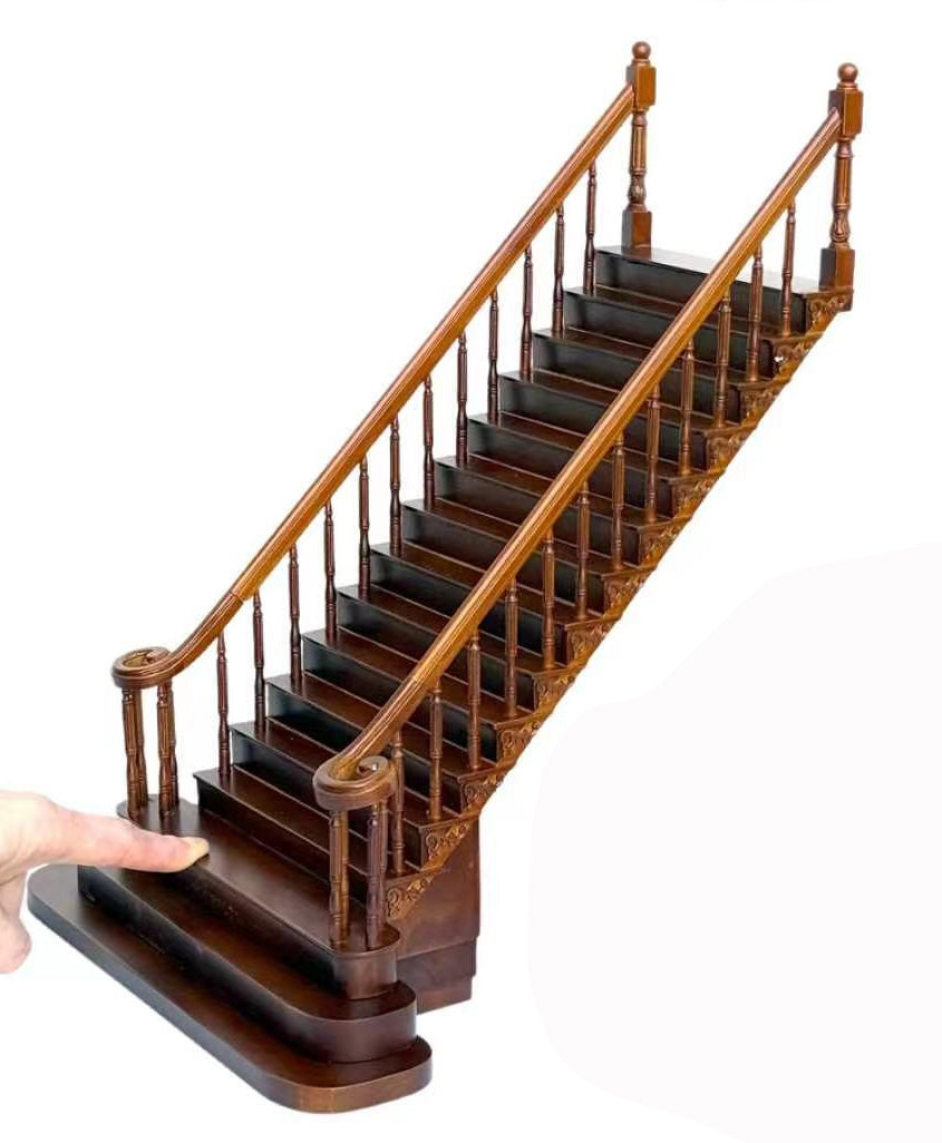 Escalier baroque LARGE de qualité 9"-10" échelle 1:12 escalier miniature en bois pour maison de poupée WN avec rampe