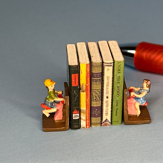 Miniature Hand-Painted Boy & Girl Bookends on Swings – 1:12 Scale