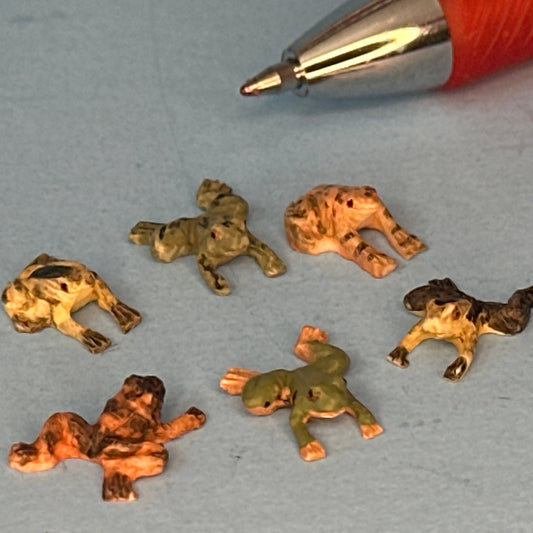 Set of Six Colorful Frogs for Dollhouses 1:12 scale
