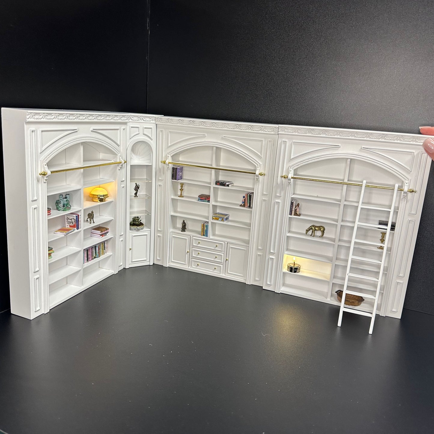 MANOR PANEL shelves shelving unit or Ladder library wall panel  WHITE 1:12 scale dollhouse miniatures  9110 Shelf bookcase