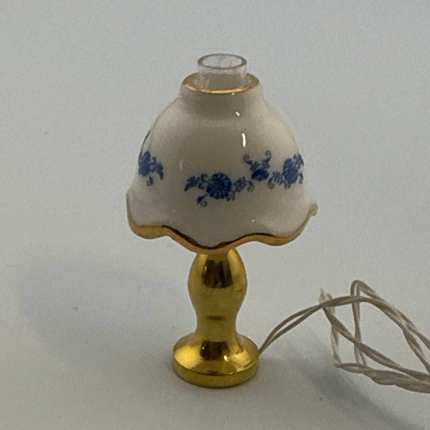 Miniature Table Lamp | Porcelain Shade & Brass Metal Base | 12V Dollhouse Light 1:12