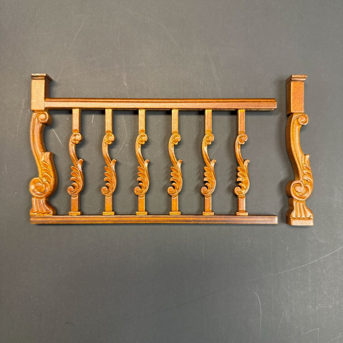 1:12 Scale Walnut Wooden Guard Rail for Miniland Baroque Staircase – 6-Inch Handcrafted Dollhouse Miniature