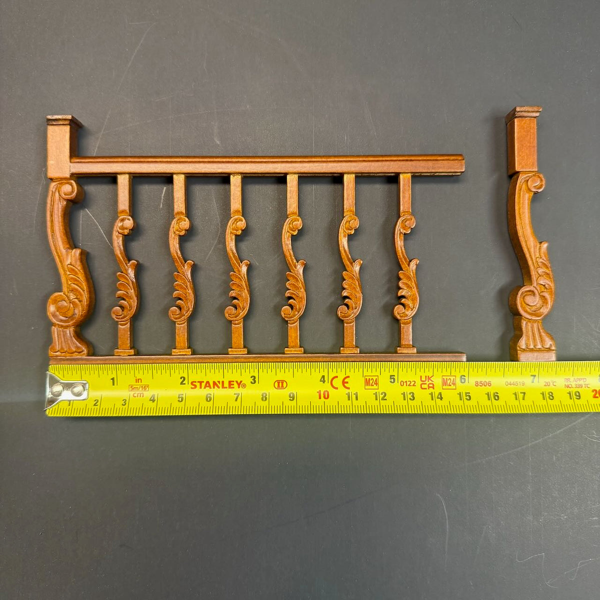 1:12 Scale Walnut Wooden Guard Rail for Miniland Baroque Staircase – 6-Inch Handcrafted Dollhouse Miniature