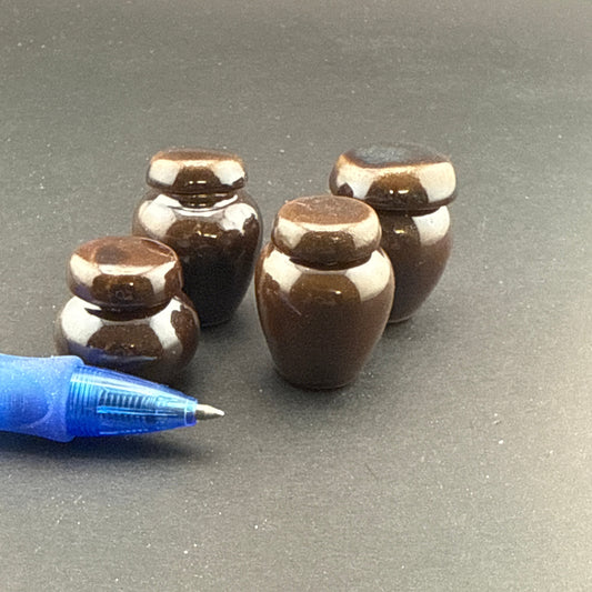 Miniature Stoneware Crock Set for Dollhouses 1:12 – Brown Glaze