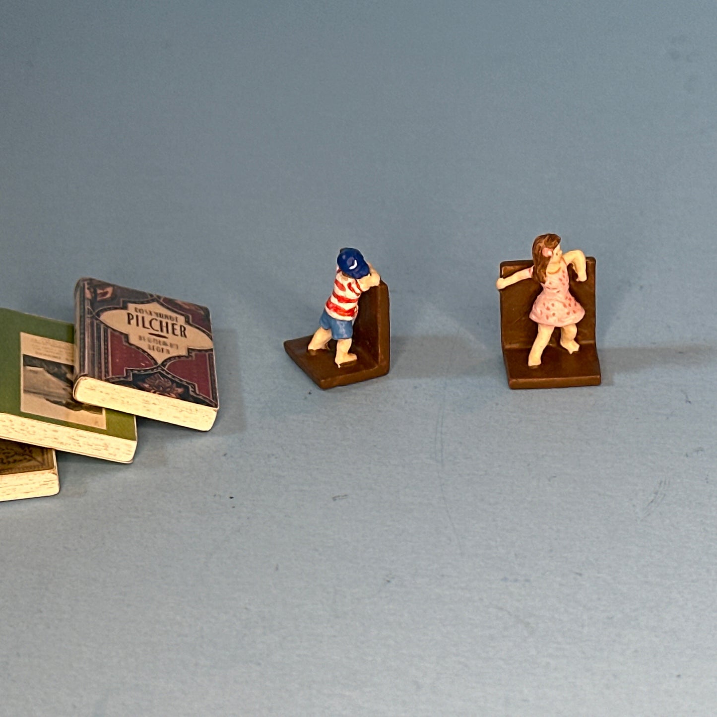 Miniature Metal Bookends with Boy and Girl Figures for Dollhouses