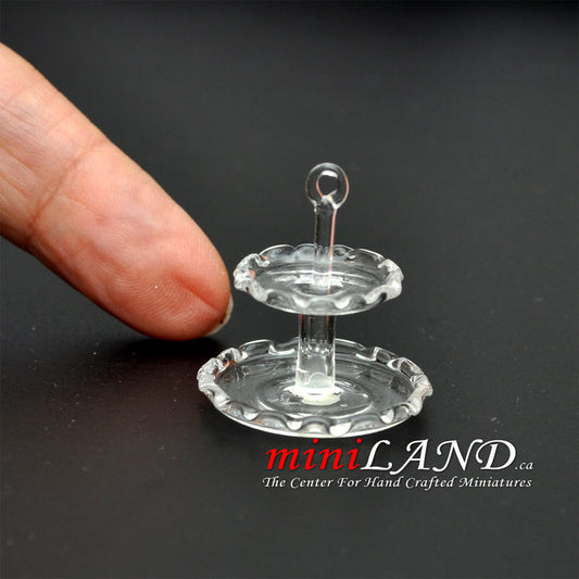 Glass Cake Plate 2-Tier Scallop dollhouse miniature 1:12