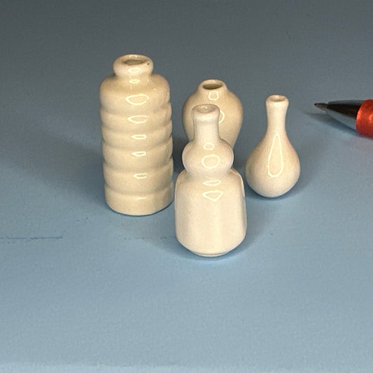 White Glaze Vase   4 Pcs. PW-v102 dollhouse miniature 1:12 scale