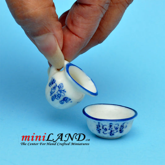 2 piece matching decorated PITCHER and BOWL  dollhouse miniature 1:12