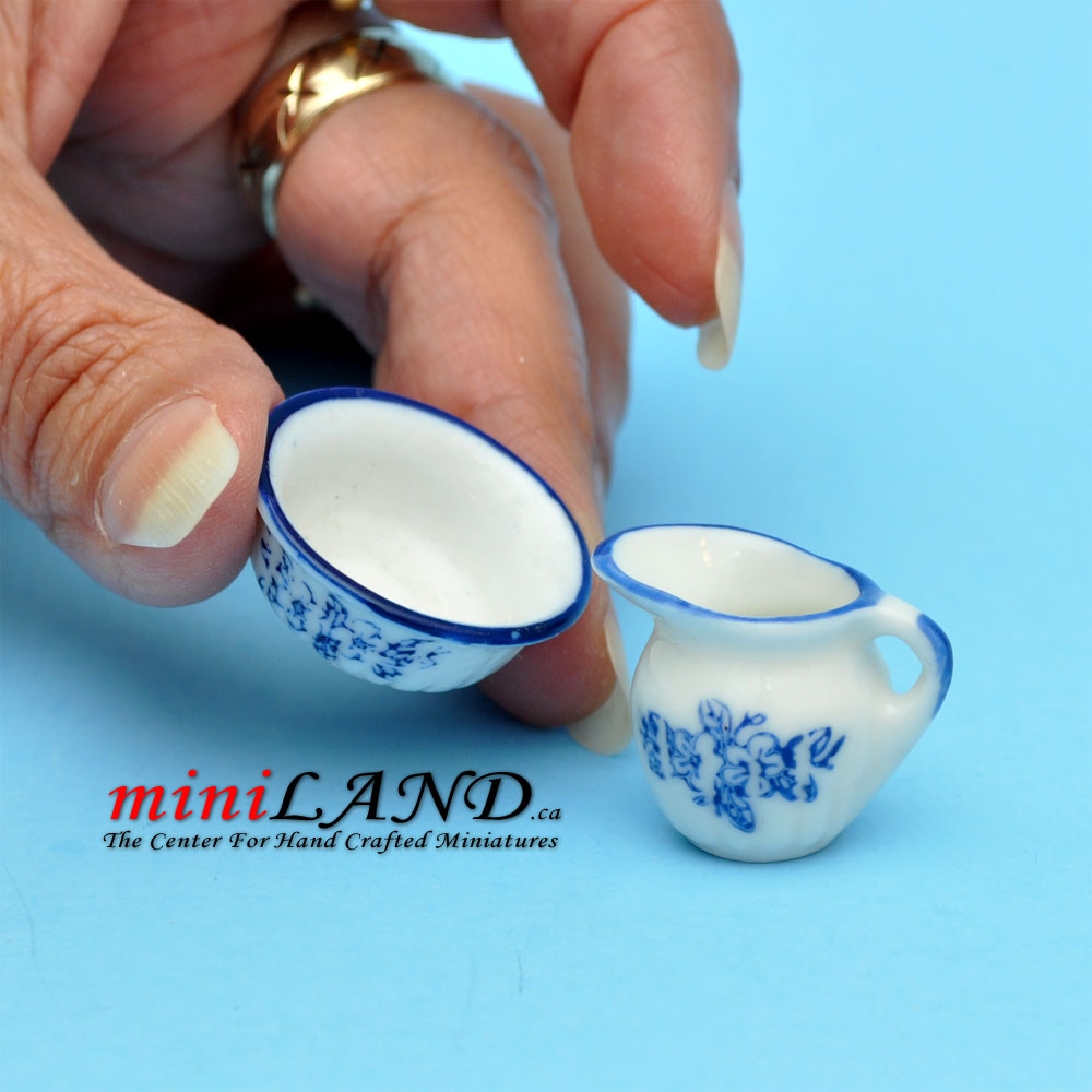 2 piece matching decorated PITCHER and BOWL  dollhouse miniature 1:12