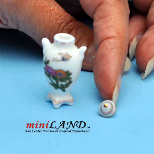 White ceramic vase with lid dollhouse miniature 1:12 B