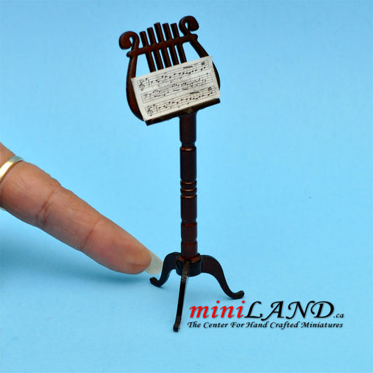 Wooden music stand with sheet music and case dollhouse miniature 1:12 4"H