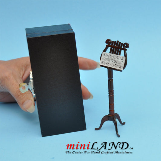 Wooden music stand with sheet music and case dollhouse miniature 1:12 4"H