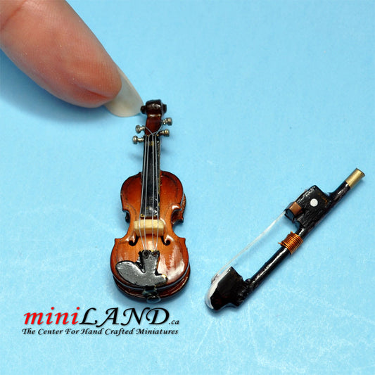 Violon en bois avec archet et étui pour maison de poupée miniature adulte 1:12