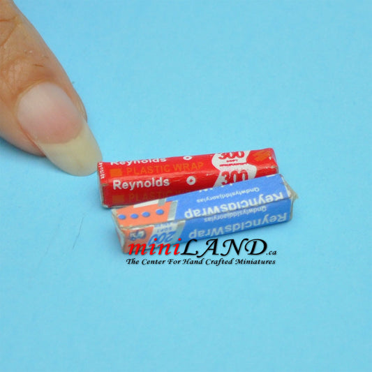 Miniature saran wrap 2 piece set Reynolds Wrap and Foil  1:12 scale for dollhouses