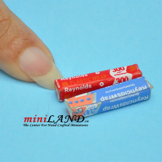 Miniature saran wrap 2 piece set Reynolds Wrap and Foil  1:12 scale for dollhouses
