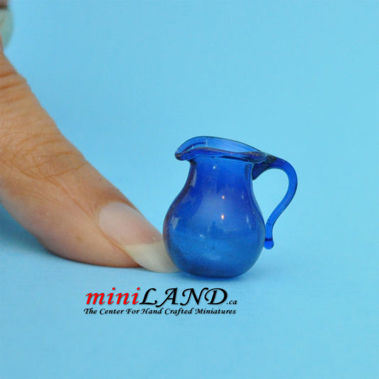 Glass pitcher for dollhouse miniature blue 1:12 scale