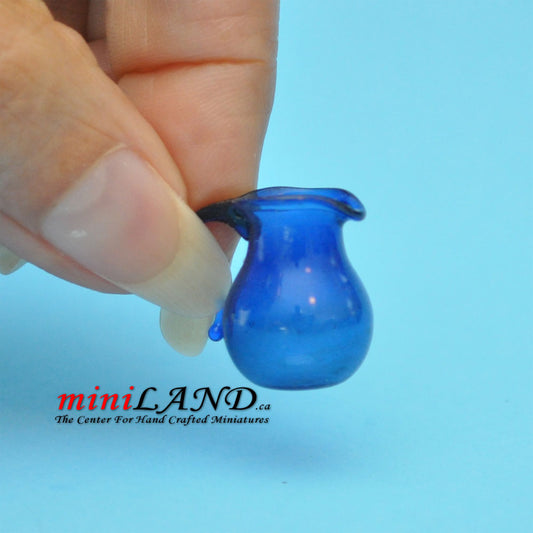 Glass pitcher for dollhouse miniature blue 1:12 scale