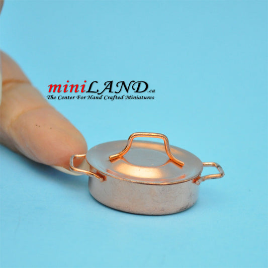 2 piece circular copper roasting pan Dollhouse miniature 1:12