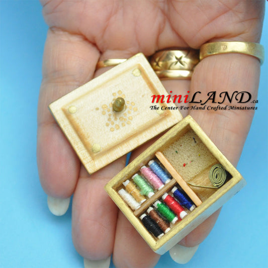 Light wood sewing kit with thread  dollhouse miniature 1:12 scale