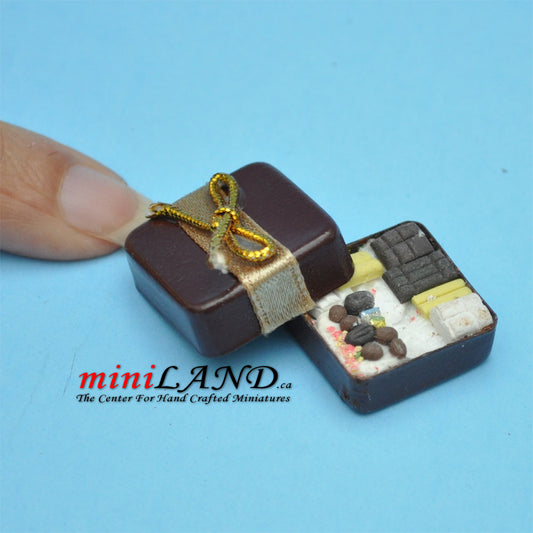 Assorated chocolates in metal gift box dollhouse miniature 1:12 scale
