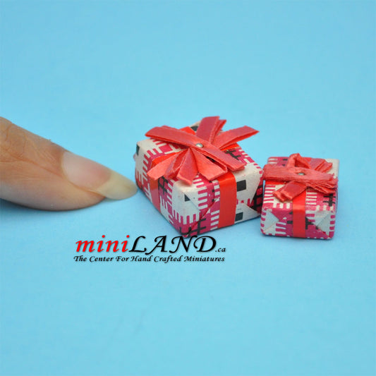 2 piece matching presents with bows box dollhouse miniature  1:12 scale