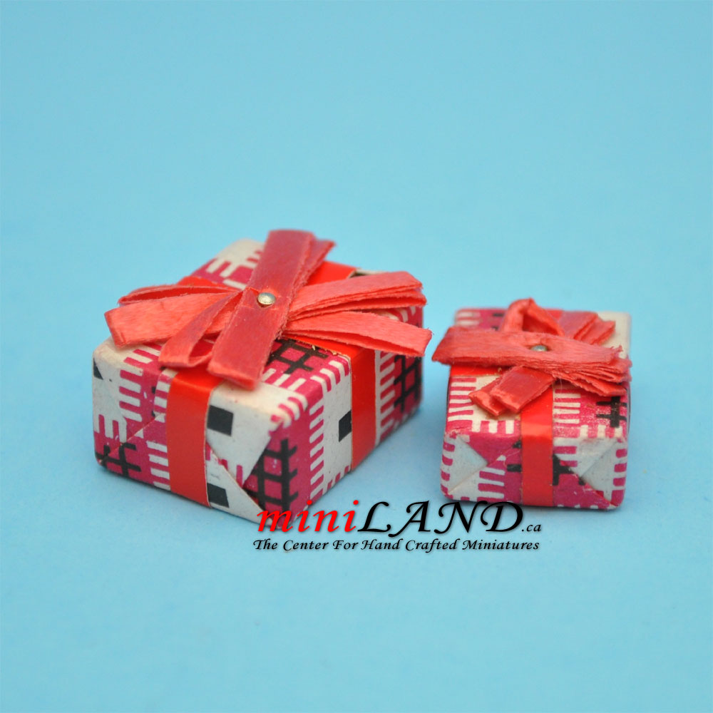 2 piece matching presents with bows box dollhouse miniature  1:12 scale