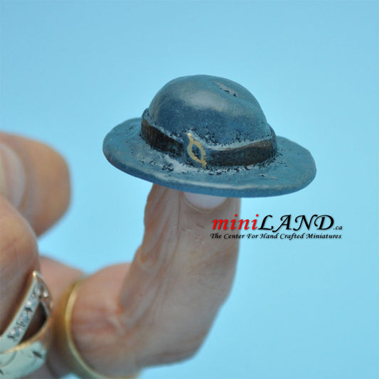 Blue hat with gold pin dollhouse miniature 1:12 scale