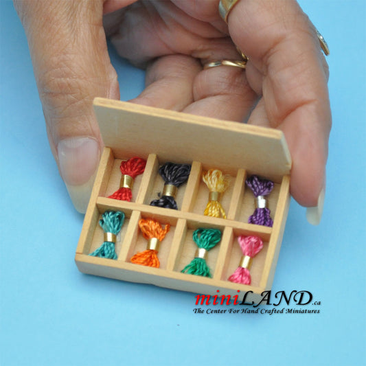 Miniature Wooden Embroidery Thread Box with 8 Compartments – 1:6 Scale dollhouse miniatures