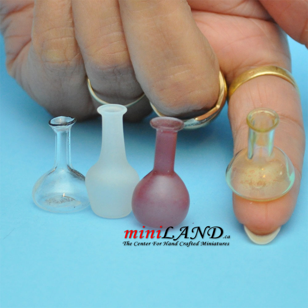 4 piece colourful vases for dollhouse miniature 1:12 scale