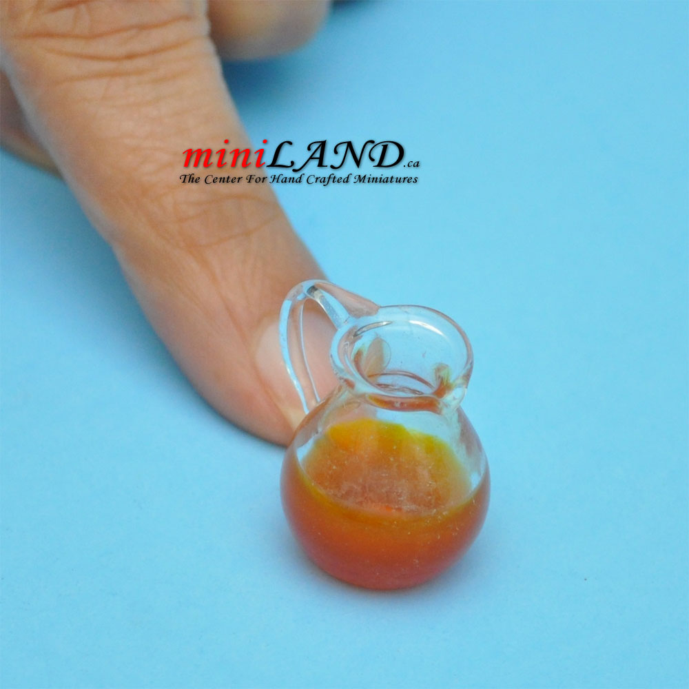 Clear glass pitcher with orange Juice for dollhouse miniature 1:12 scale