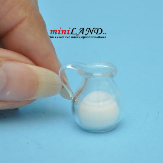 Clear glass pitcher with milk for dollhouse miniature 1:12 scale
