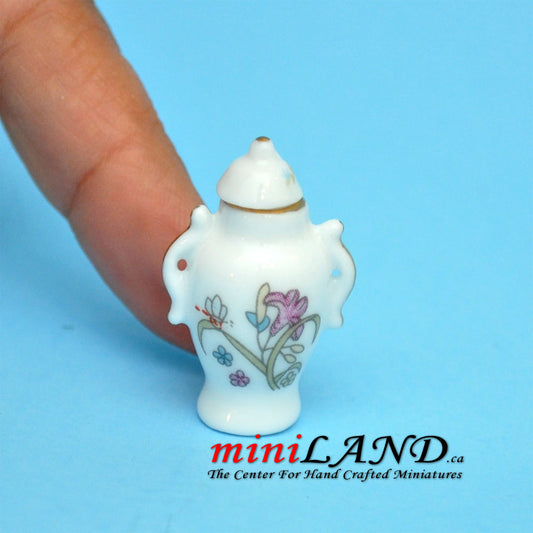 Vase en céramique blanc avec couvercle miniature pour maison de poupée 1:12