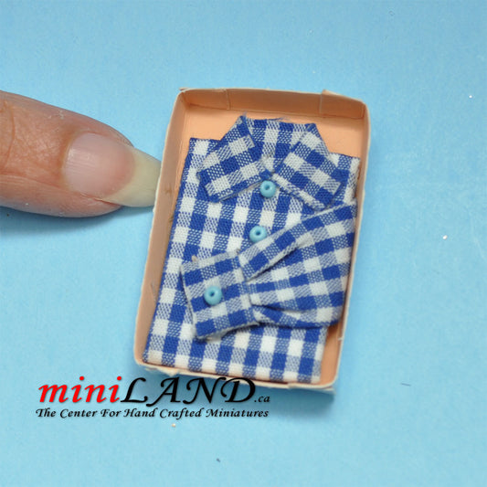 Checkered dress shirt in box dollhouse miniature 1:12
