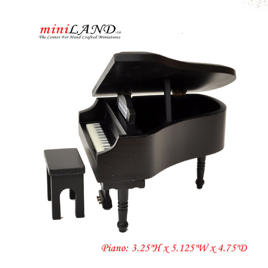Black grand Piano with Bench for 1:12 dollhouse miniature
