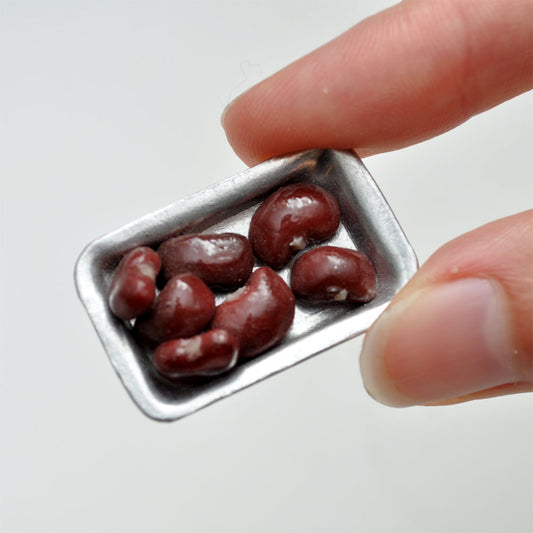 Kidneys meat on a metal tray for 1:12 dollhouse miniature