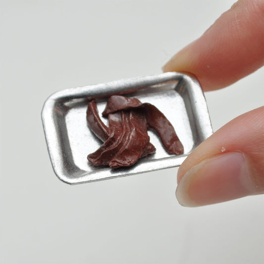 Cow liver meat on a metal tray for 1:12 dollhouse miniature