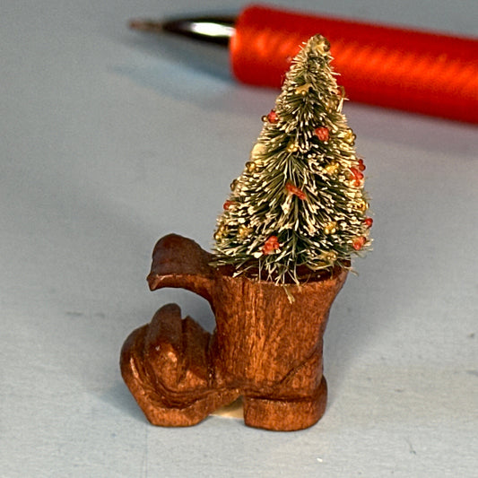 Miniature Christmas Tree in Wooden Boot for Dollhouses 1:12