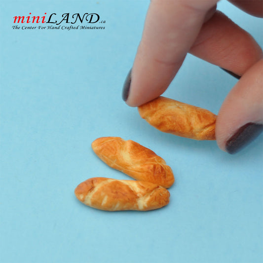 3pcs buns breads French baguettes for 1:12 dollhouse miniature food