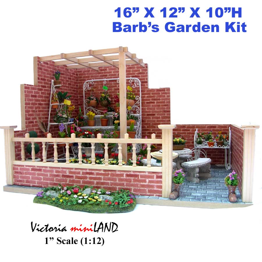 Miniature Barb's garden Kit 1:12 dollhouse wooden roombox unfinished unpainted