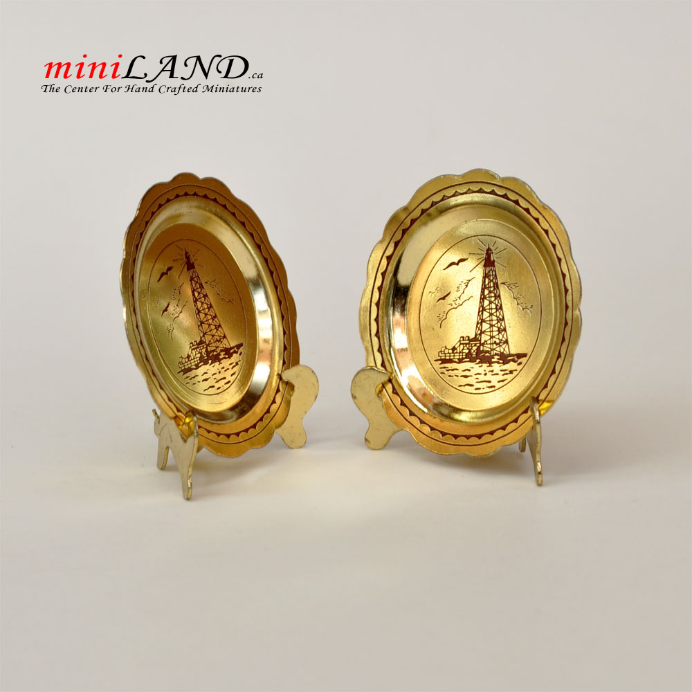 Brass 1:6 scale metal decoration plates with stands - set of 2pcs
