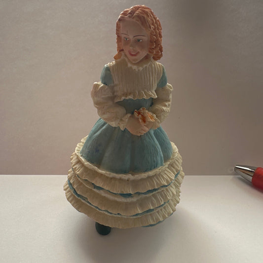 1:12 Scale Resin Girl with Dog Figurine – Blue Frilled Dress