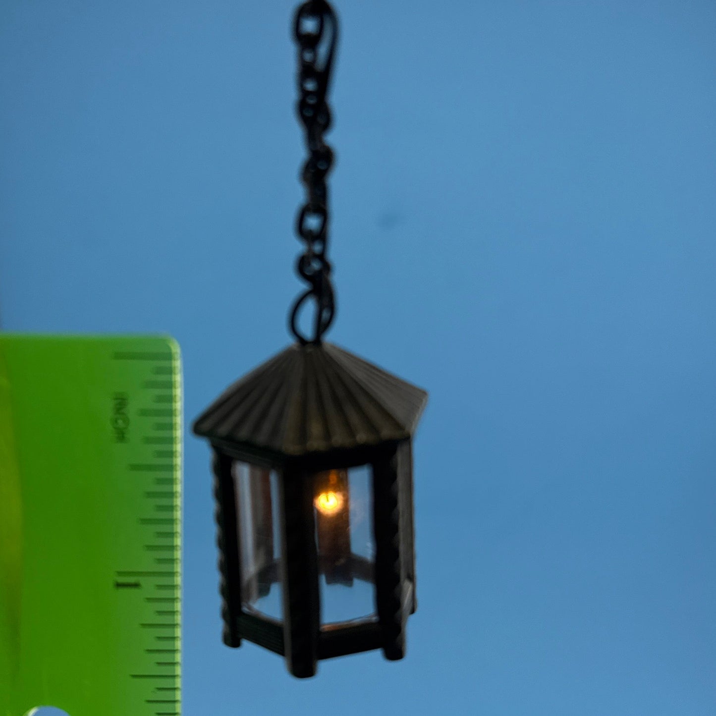 Lamp metal Hexagon lantern  die-cast 12V light for dollhouse miniature 1:12 light rare Vintage Outdoor style